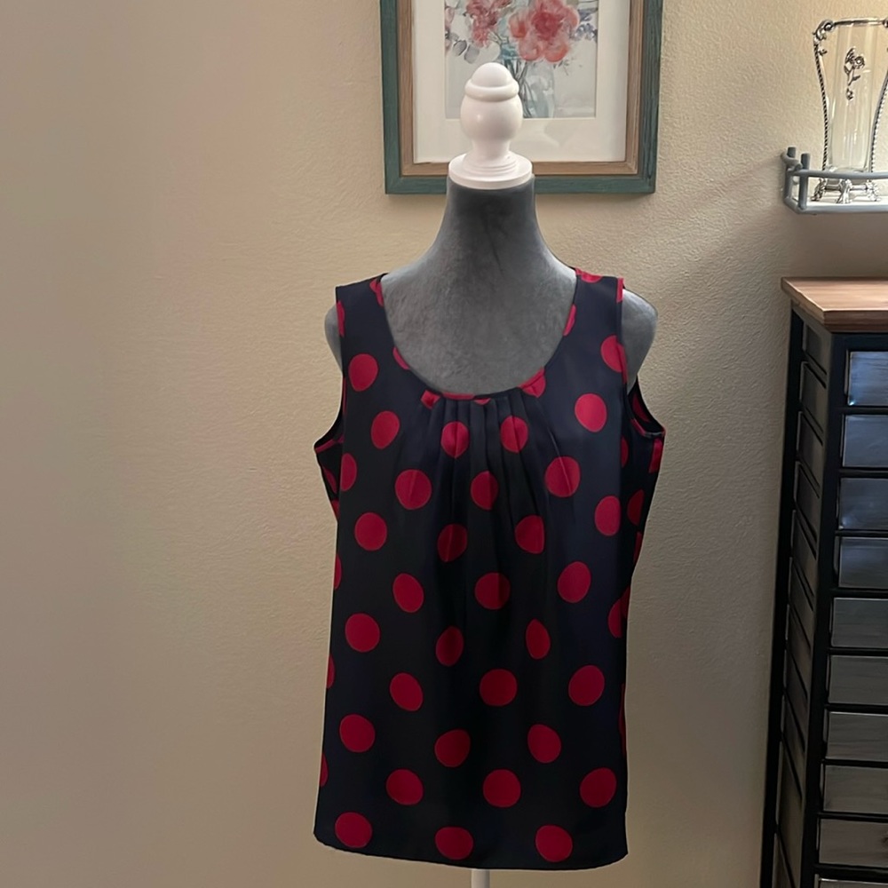 Talbots Navy w/Red Polka Dots Sleeveless Top - Sz 10